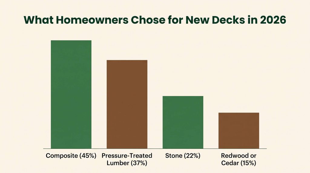 Bar chart of top decking materials homeowners chose in 2026